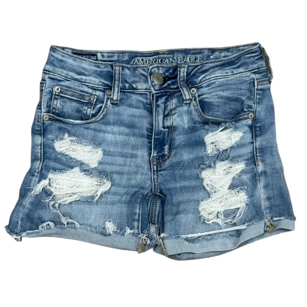 American Eagle Next Level Stretch Shredded Raw Hem Cutoff Distressed Shorts 6